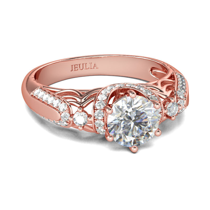 Jeulia Rose Gold Tone Halo Round Cut Sterling Silver Ring