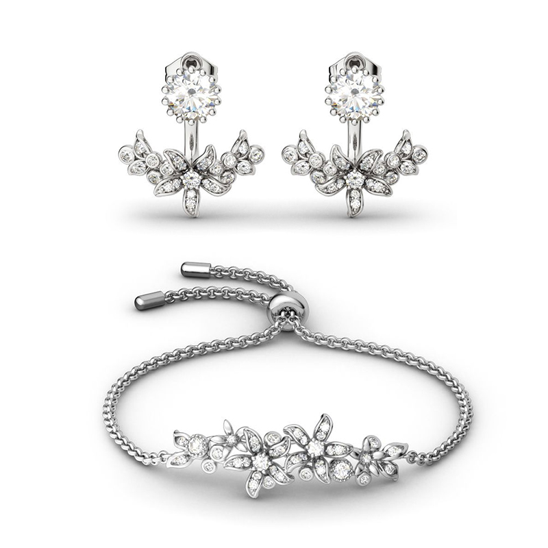 Flower Round Cut Sterling Silver Jewelry Set