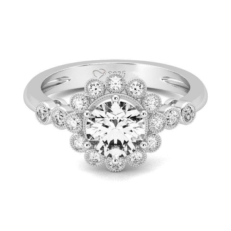 Jeulia Floral Round Cut Sterling Silver Ring