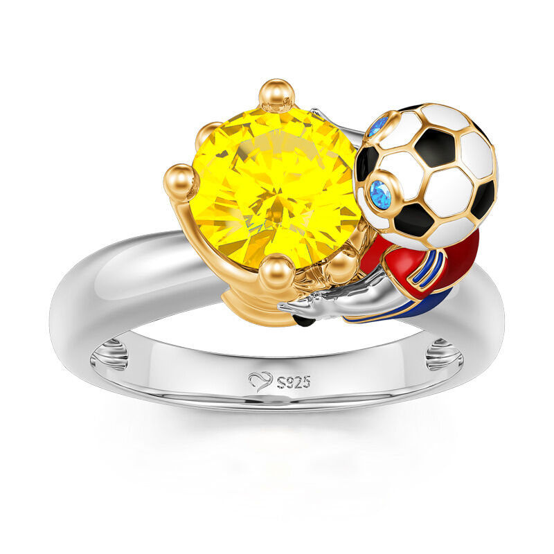 Jeulia Hug Me "You're My Champion" Spain Football Team Round Cut Sterling Silver Ring