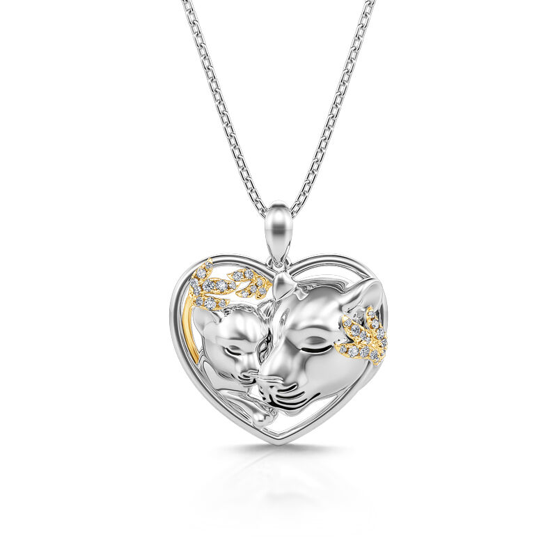 Jeulia "Huddle with You" Mom and Baby Lion Sterling Silver Necklace