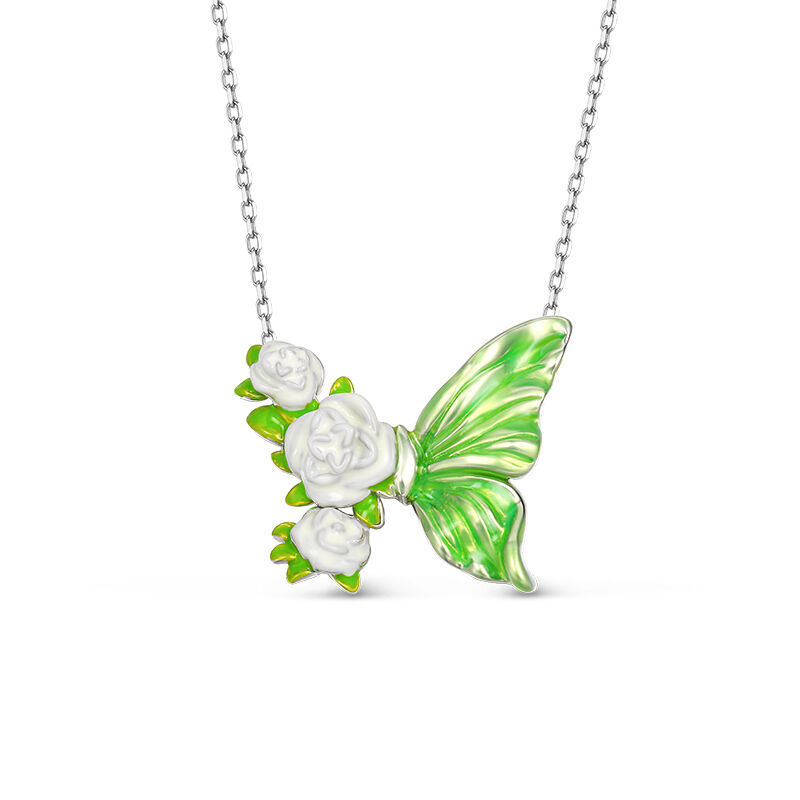 Jeulia "Poetischer Frühling" Schmetterling & Blume Emaille Sterling Silber Halskette