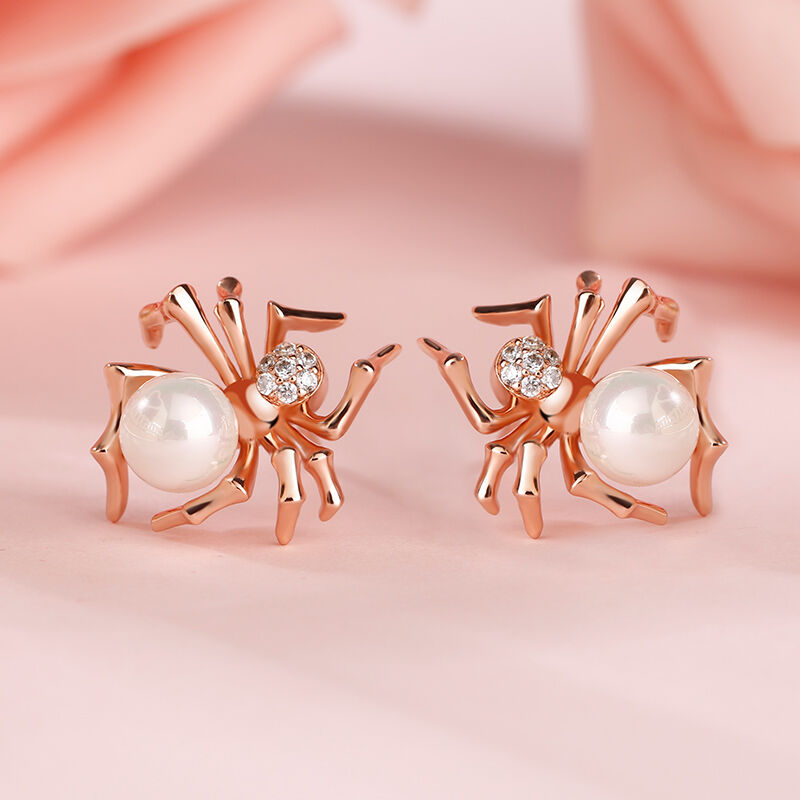 Jeulia Spider Design Cultured Pearl Sterling Silver Earrings