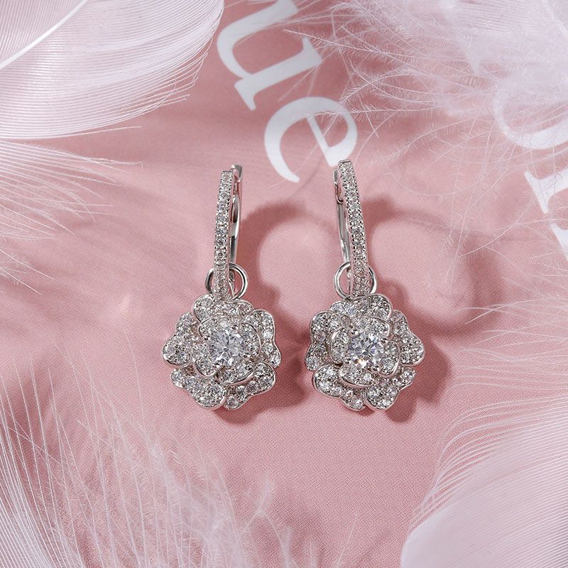 Jeulia Flower Design Sterling Silver Drop Earrings