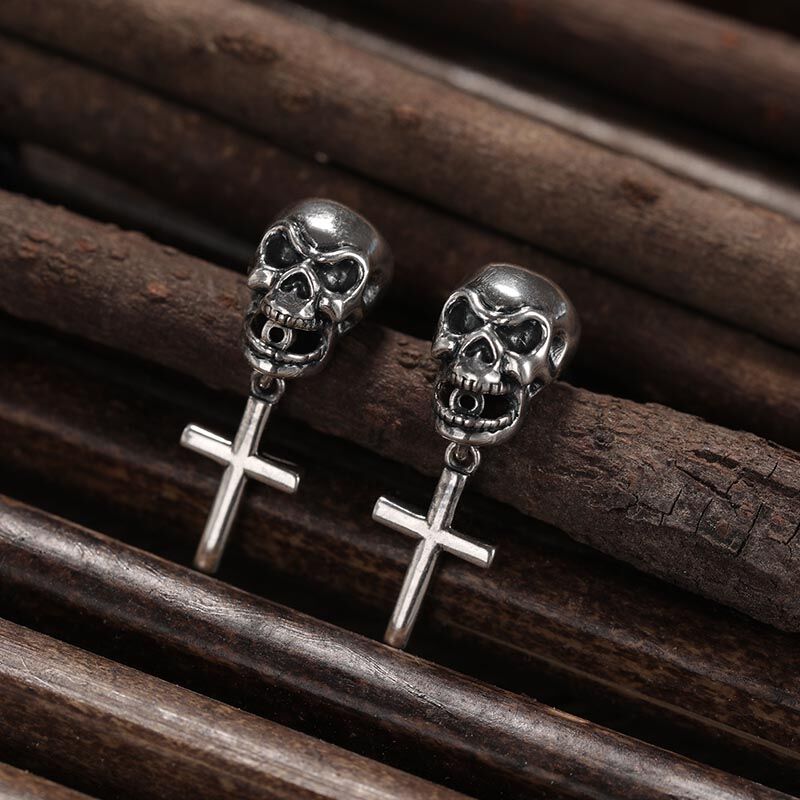 Jeulia "Cross" Skull Sterling Silver Earrings