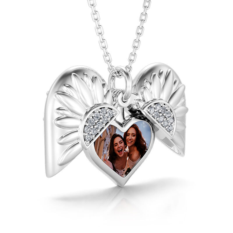 Jeulia Sunflower Heart Personalized Photo Sterling Silver Locket Necklace