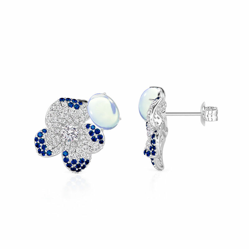 Jeulia Midsummer Night Pansy Moonstone Flower Stud Earrings