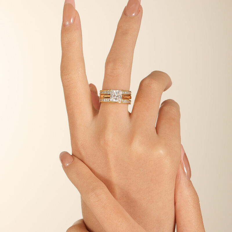 Jeulia Princess Cut Enhancer-ringset van sterling zilver