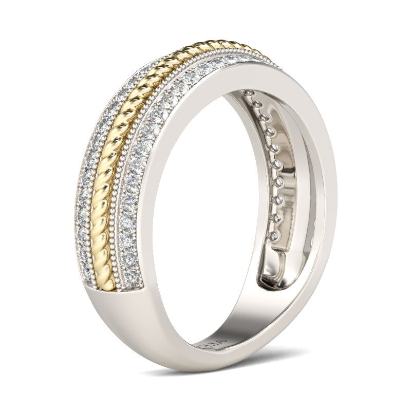 Jeulia Two Tone Cable Round Cut Sterling Silver Women's Band