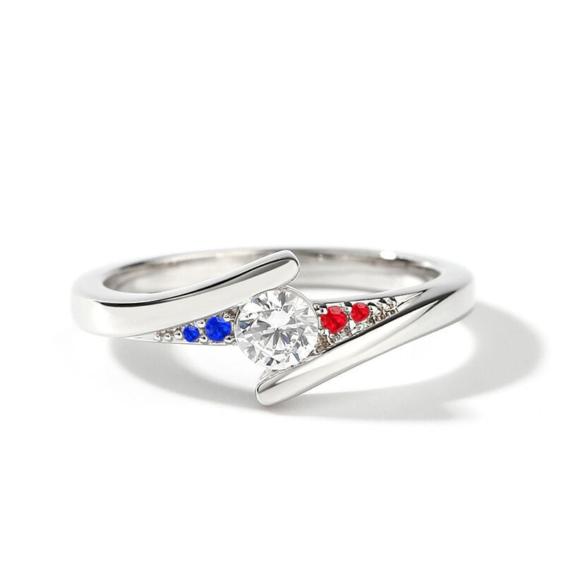 Jeulia Blue-White-Red Tension Engagement Ring Round Cut Sterling Silver