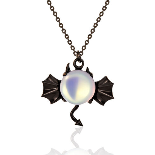 Jeulia "Dark Glamour" Little Black Devil Moonstone Sterling Silver Necklace