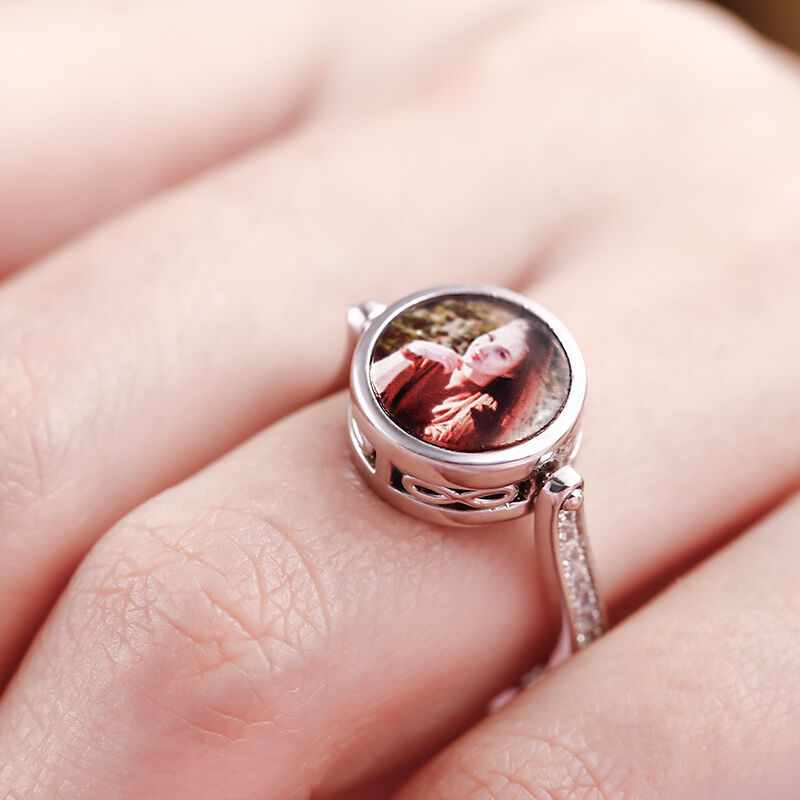 Jeulia "Blazing with Colour" Sterling Silver Personalized Photo Ring (With A Free Chain)