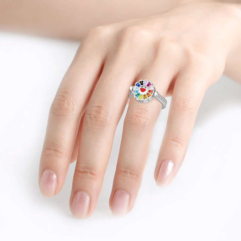 Jeulia "Childish Power" Solros Sterling Silver Personlig Fotoring (Med En Gratis Kedja)