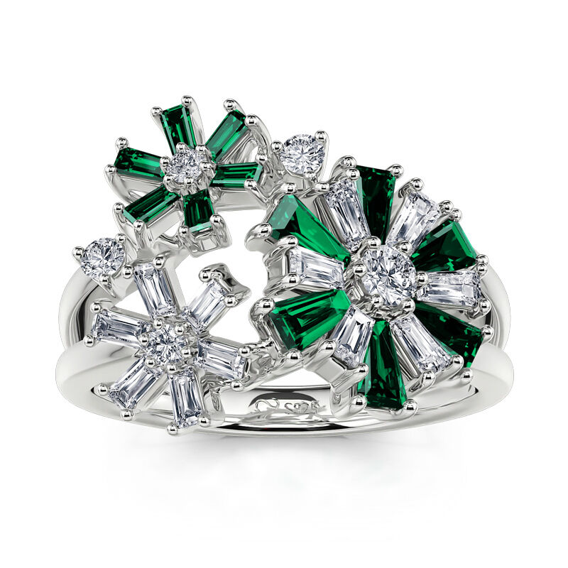 Jeulia Fancy Snowflake Emerald Cut Sterling Silver Ring