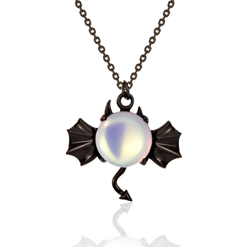 Jeulia "Dark Glamour" Little Black Devil Moonstone Sterling Silver Necklace