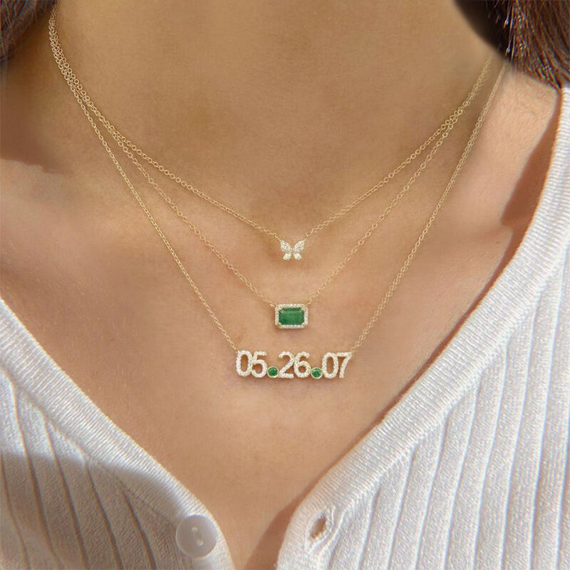 Jeulia Halo Design Emerald Cut Sterling Silver Necklace