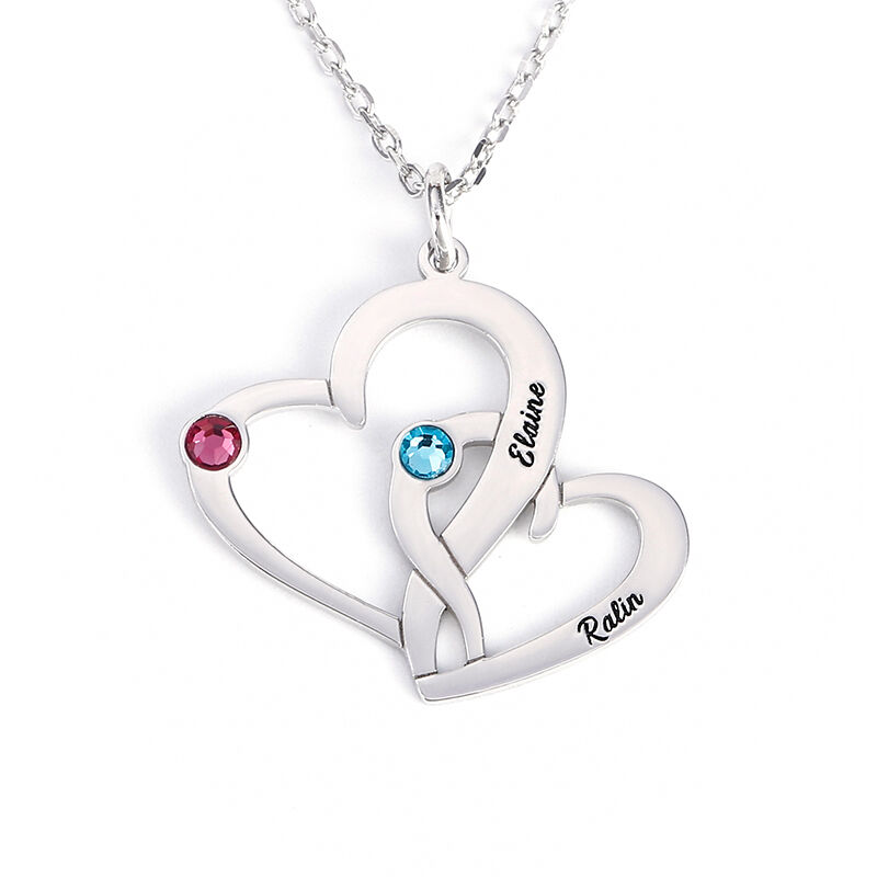 Jeulia Loving Heart Engraved Necklace With Birthstones Sterling Silver