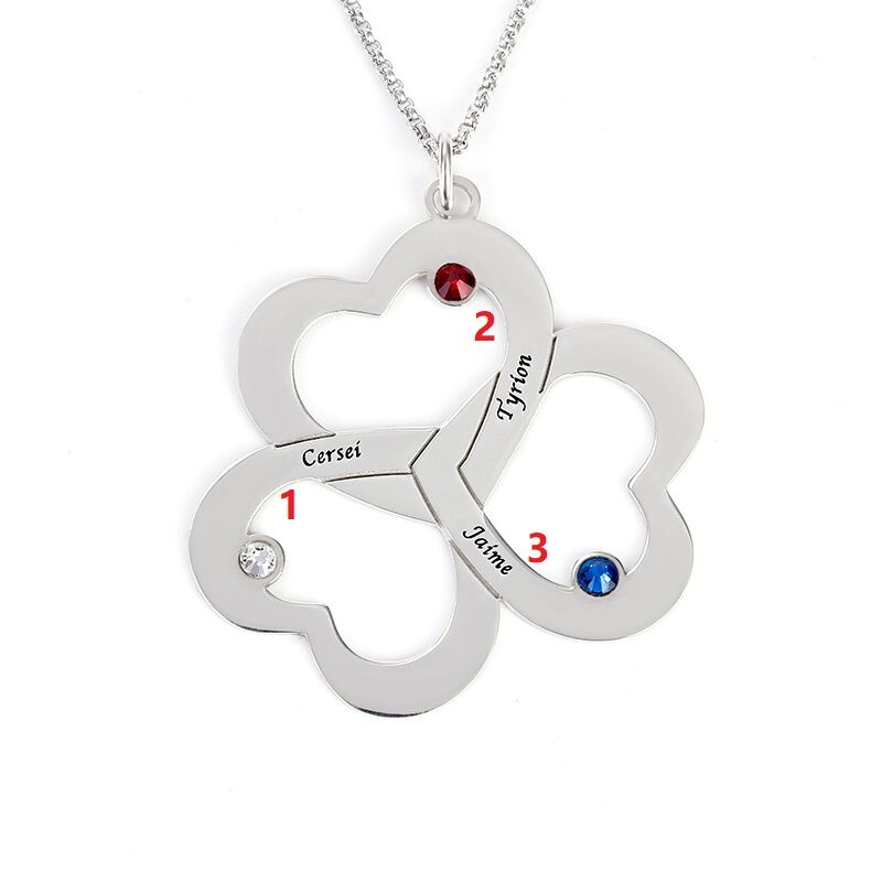 Jeulia Triple Heart Engraved Family With Birthstones Necklace Sterling Silver