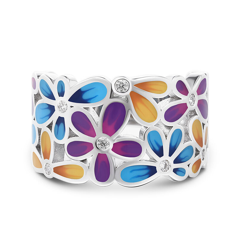 Jeulia "Bloom" Enamel Sterling Silver Women's Band