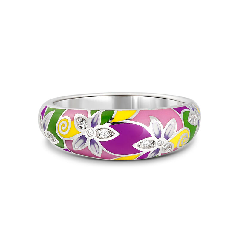 Jeulia "Charmig blomma" - smyckeset med mångfärgad emalj i sterlingsilver