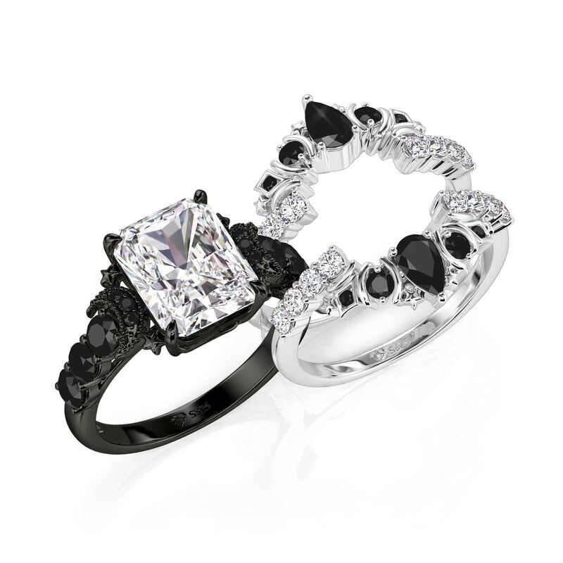 Jeulia Luna Astra Måne och Stjärna Ringset Radiant Cut Sterling Silver