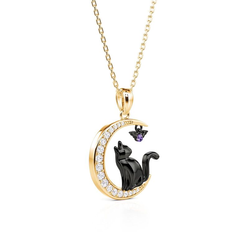 Jeulia Luna Astra Collar con Luna Gato Negro y Murciélago