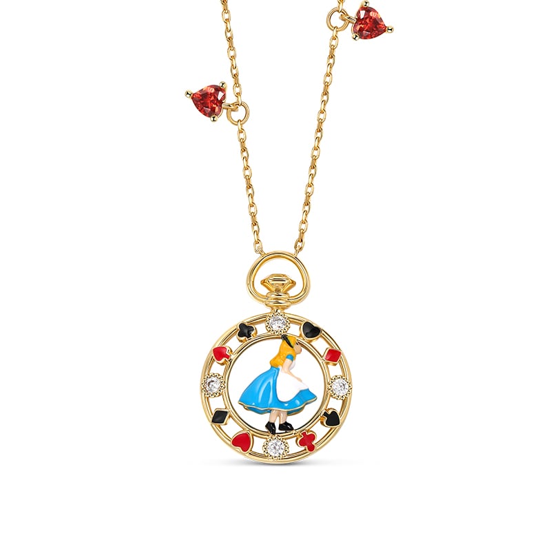 Jeulia "Be Curiouser" Pretty Girl Enamel Sterling Silver Necklace