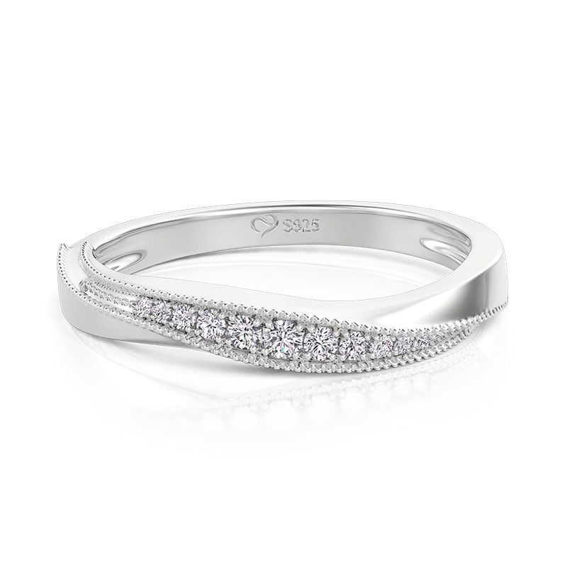 Jeulia Classic Wave Women's Wedding Eternity Band Sterling Silver