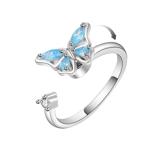 Jeulia Butterfly Rotating Soothe Sterling Silver Adjustable Open Ring