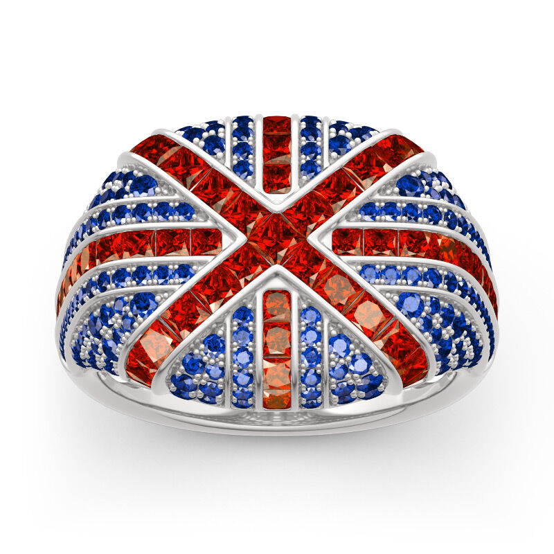 Jeulia "The Best Memories in UK" British Flag Sterling Silver Ring