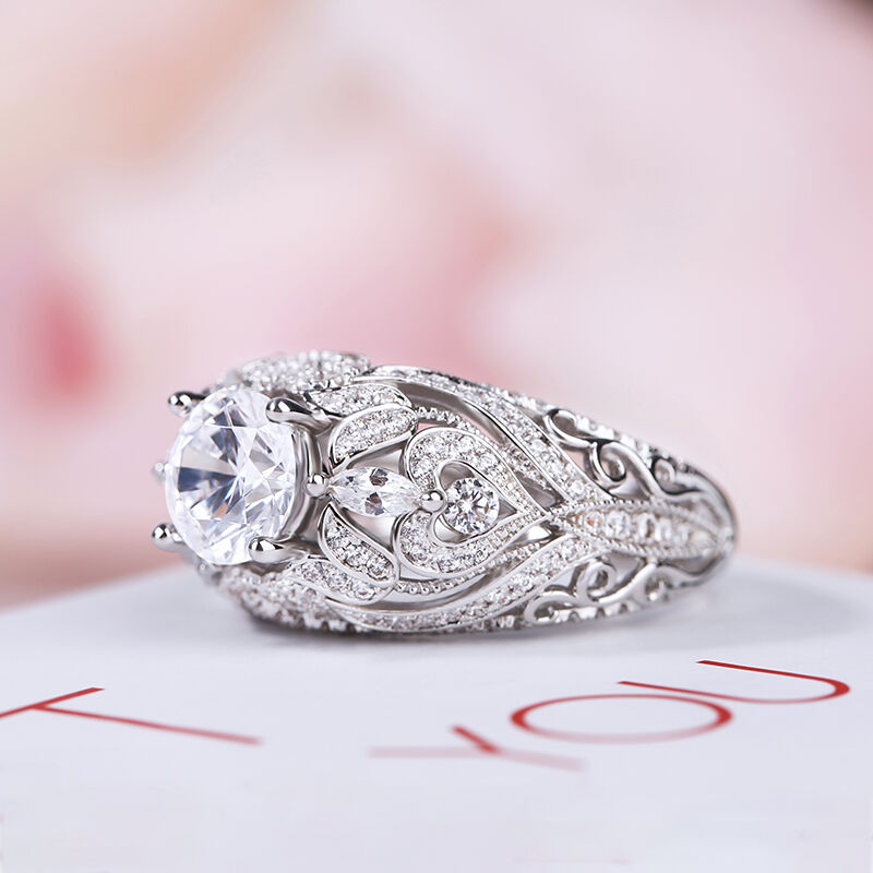 Jeulia Vintage Lace Design Rundschliff Sterling Silber Ring