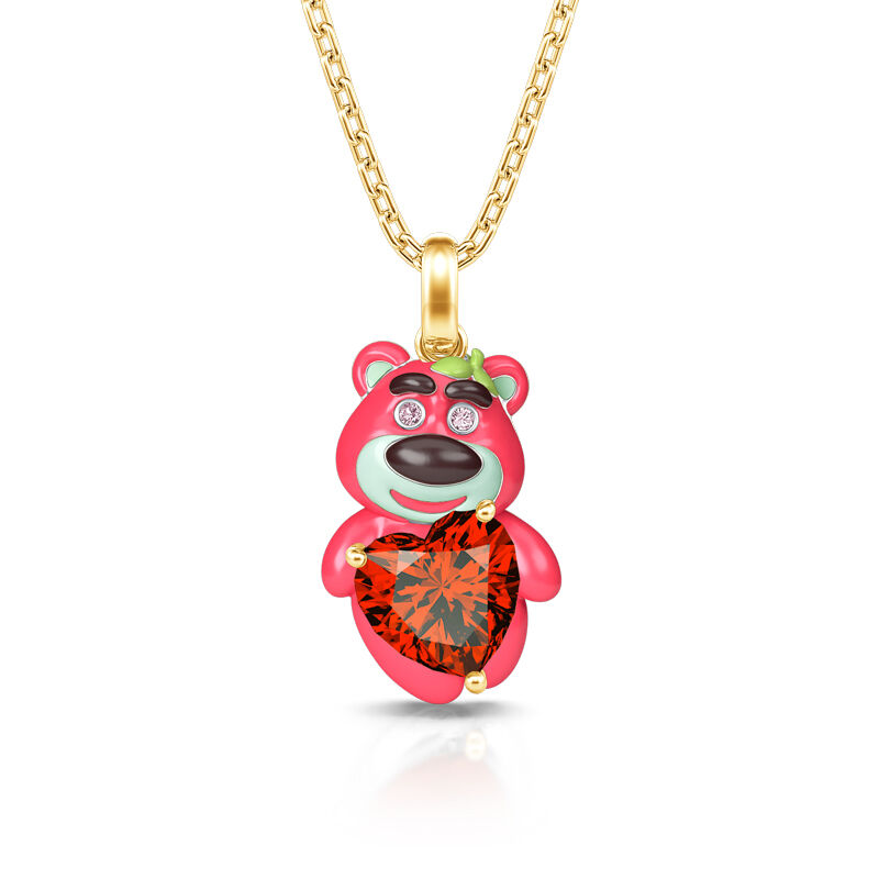 Jeulia Hug Me "Pink Boy"  Bear with Strawberry Sterling Silver Necklace