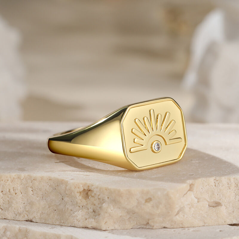 Jeulia Square Sun Signet Sterling Silver Ring