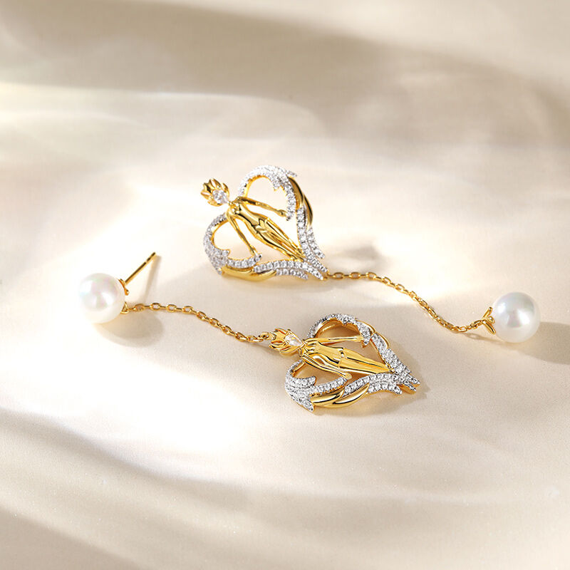 Jeulia "Winged Angel" Cultured Pearl Sterling Silver Earrings