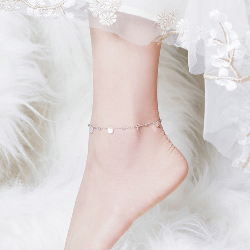 Jeulia Simple Style Disc Sterling Silver Anklet