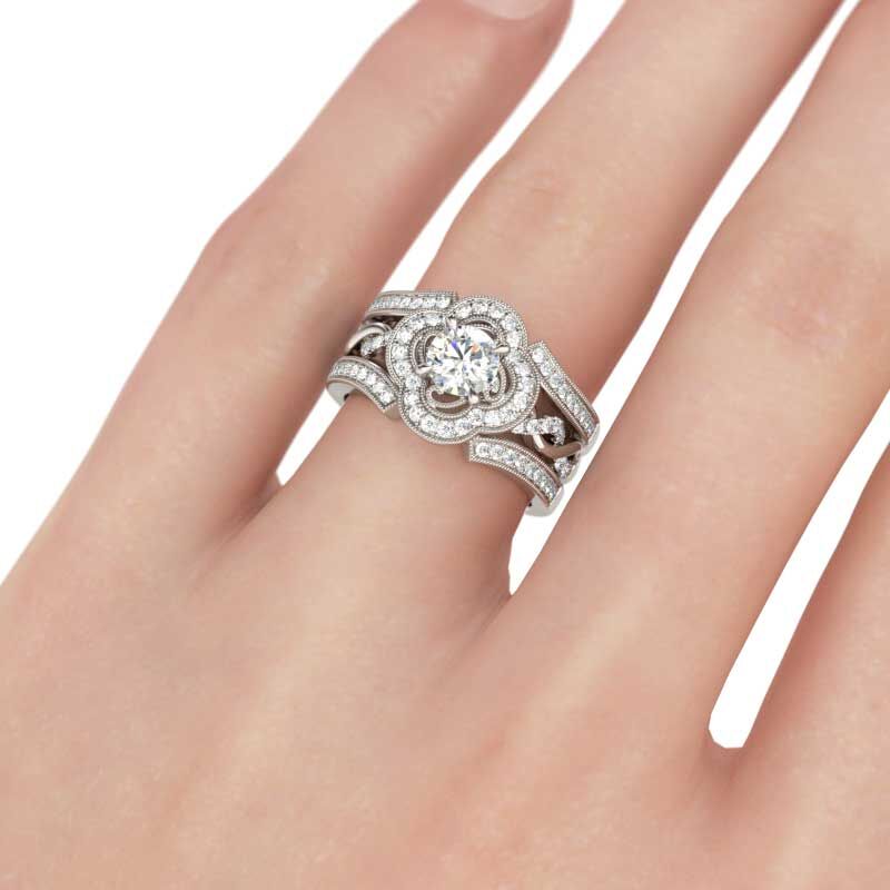 Jeulia Conjunto De Anillos Intercambiables Torcidos Con Halo De Talla Redonda En Plata De Ley