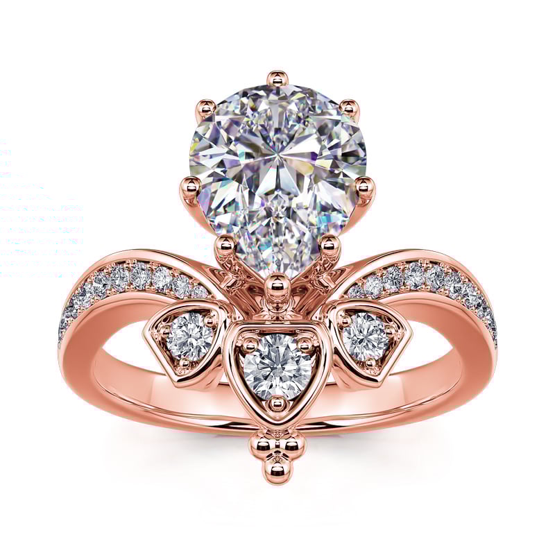 Jeulia "Enduring Love" Crown Design Pear Cut Sterling Silver Ring