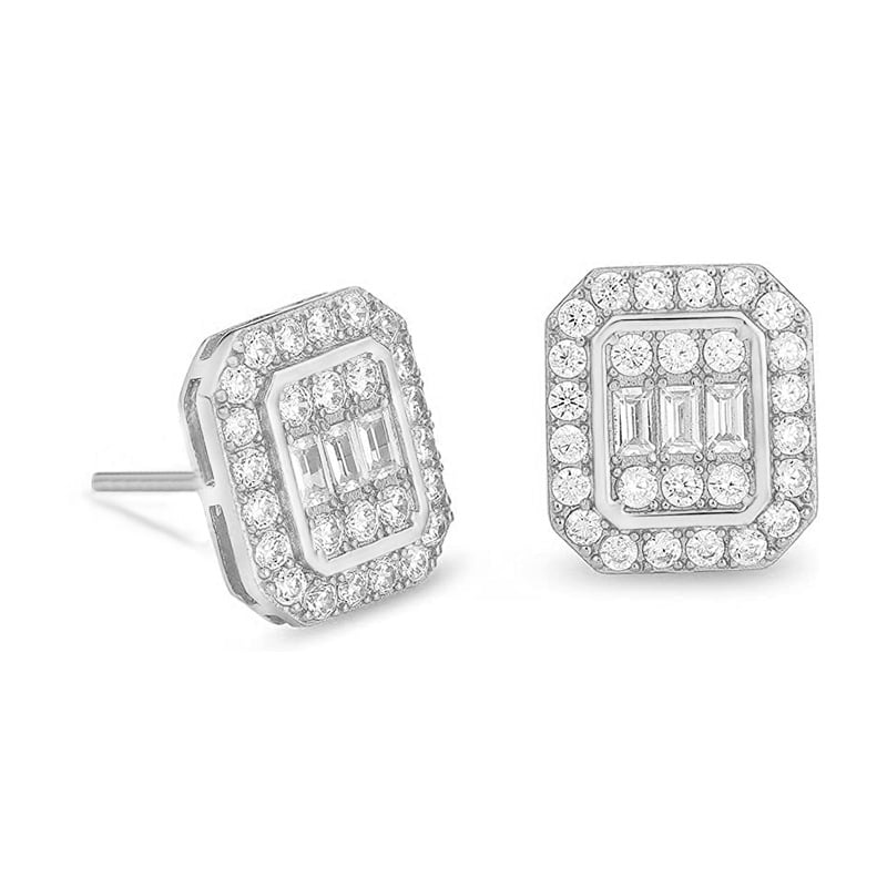 Jeulia Punk Hip-Hop Square Sterling Silver Men's Stud Earrings