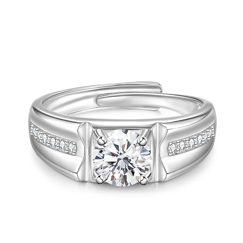 Jeulia Classic Square Design Men's Wedding Band Sterling Silver