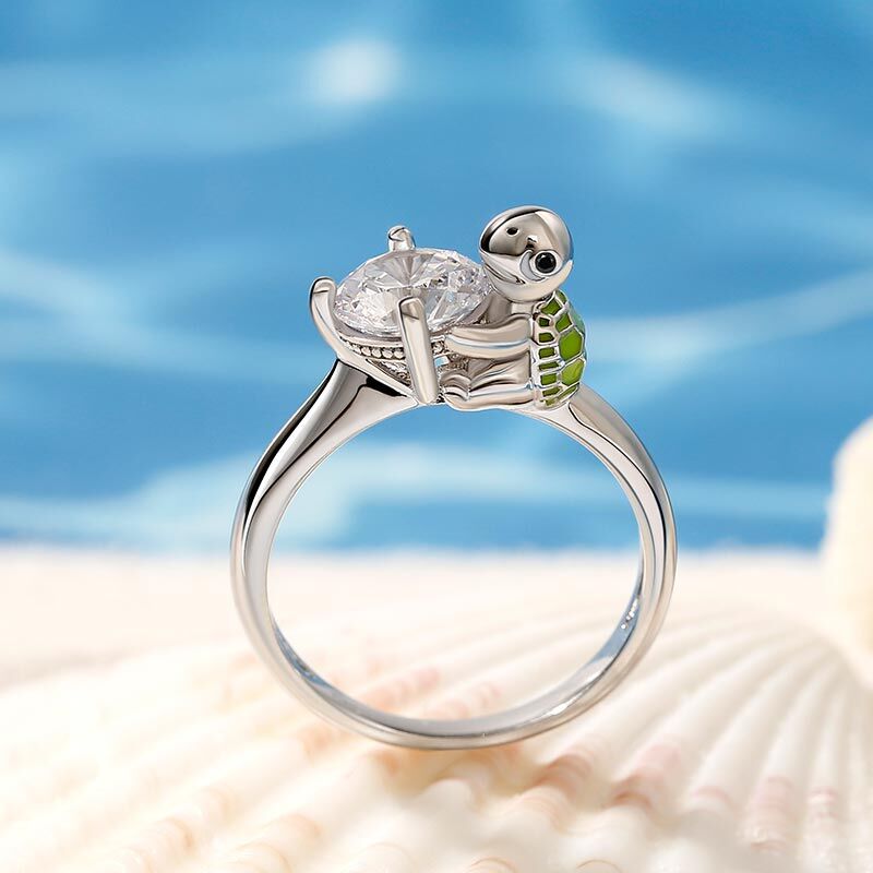 Jeulia Hug Me "Slowest Chase" Tortoise Round Cut Sterling Silver Ring