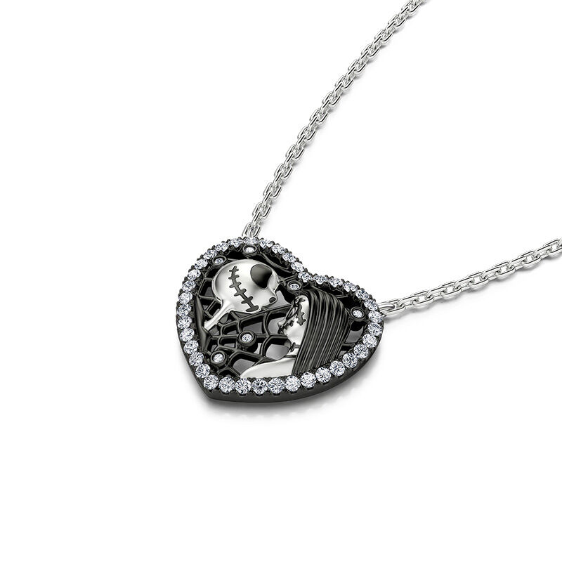 Jeulia "Magical Love" Skull Couple Sterling Silver Necklace