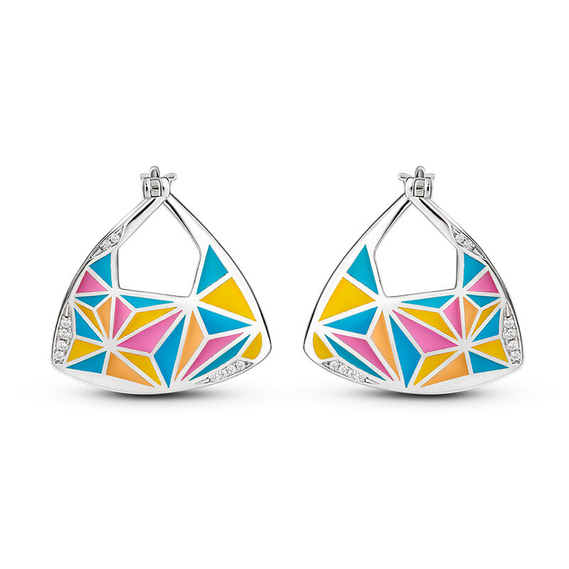 Jeulia "Geometric Pattern" Multicolored Enamel Sterling Silver Earrings