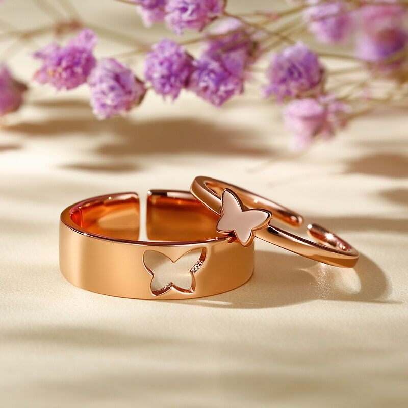 Jeulia "Romantik" Schmetterling Design Verstellbare Sterling Silber Paar Ringe Eheringe Trauringe