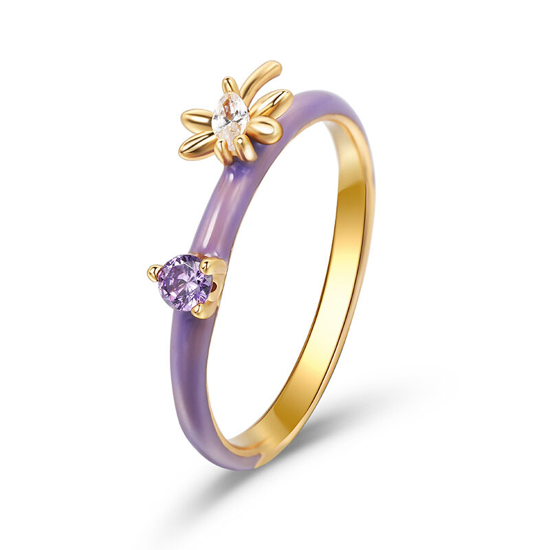 Jeulia Dragonfly Purple Enamel Sterling Silver Ring