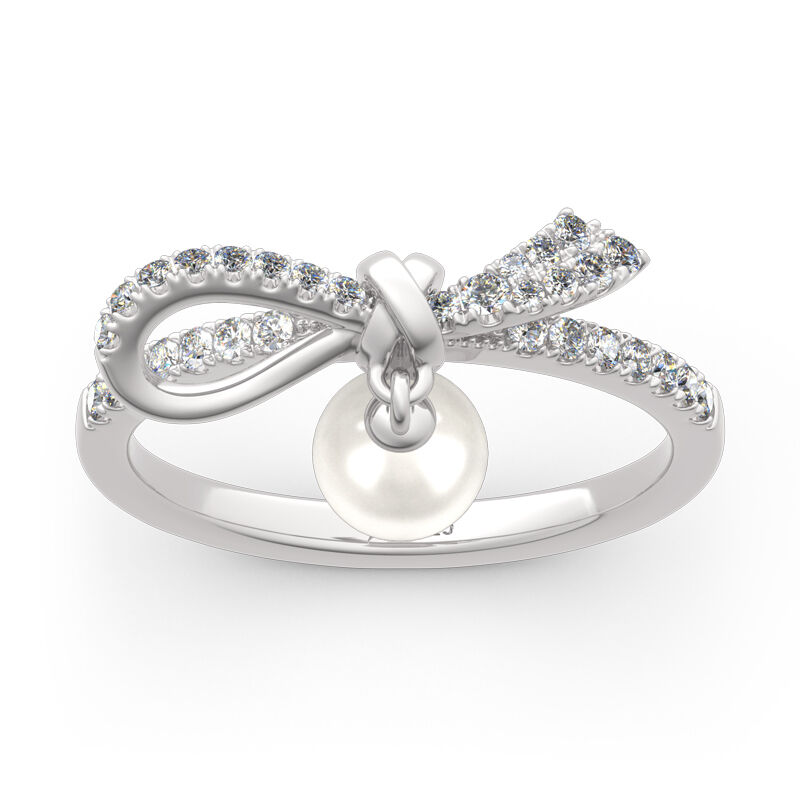 Jeulia Bowknot Cultured Pearl Sterling Silver Ring