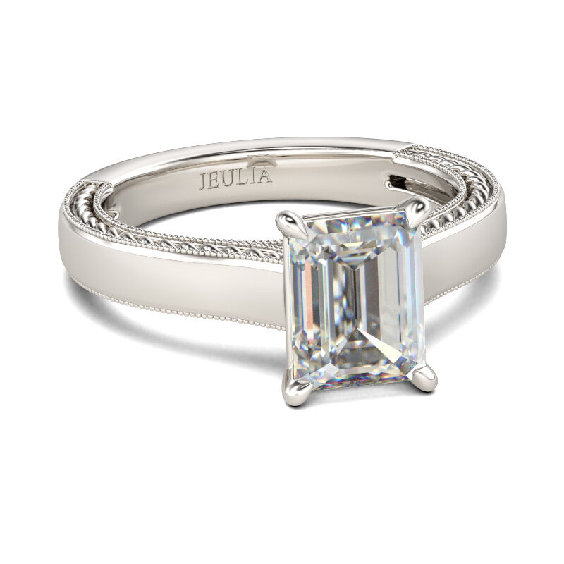 Jeulia Milgrain Emerald Cut Sterling Silver Ring