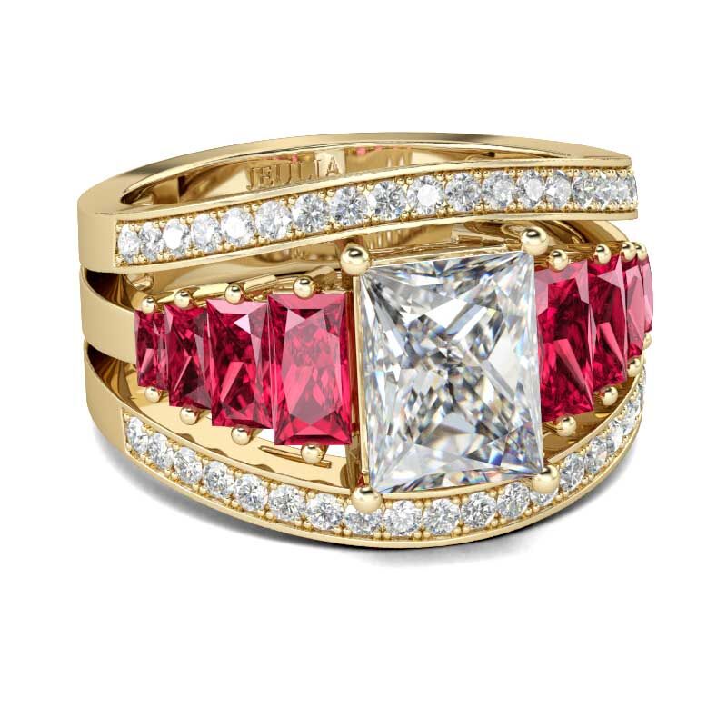 Jeulia Terno De Anillos Con Tono Dorado De Talla Redonda En Plata De Ley