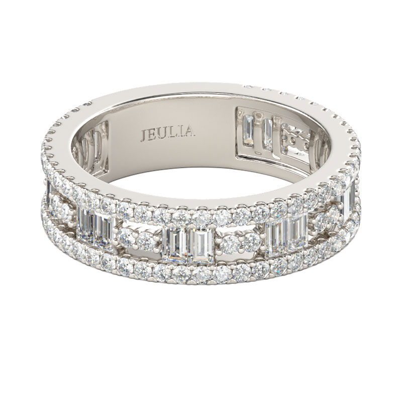 Jeulia Classic Round and Emerald Cut Sterling Silver Women's Band