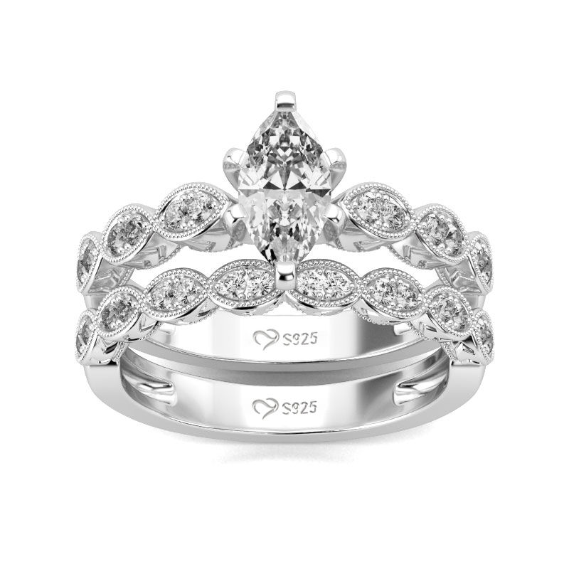 Jeulia Classic Marquise Cut Sterling Silver Ring Set