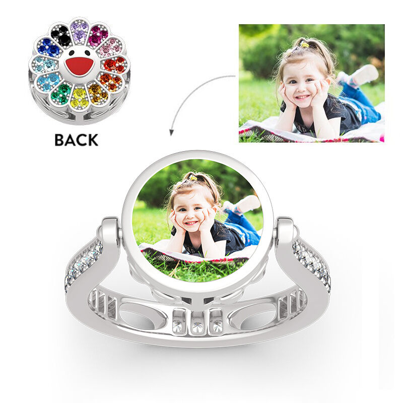 Jeulia "Childish Power" Solros Sterling Silver Personlig Fotoring (Med En Gratis Kedja)